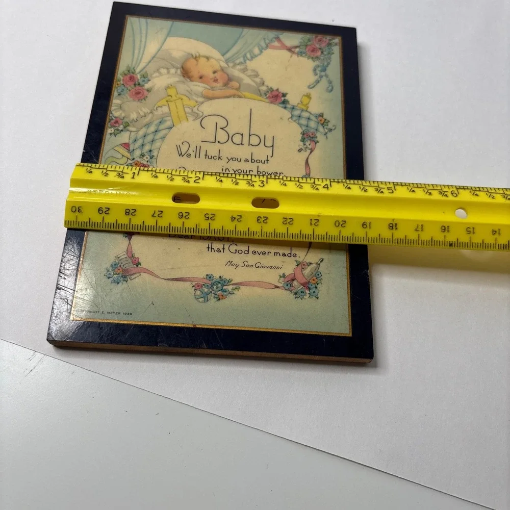 Vintage 1939 E Meyer Baby Poem Wood Plaque May San Giovanni Nursery Wall Art 6